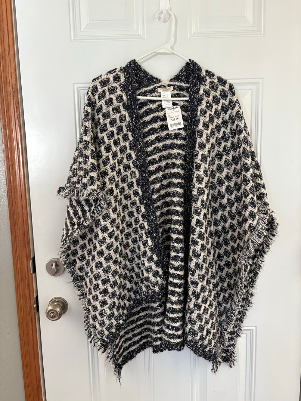 Cocogio brand navy and white geometric pattern wrap cardigan NWT OS